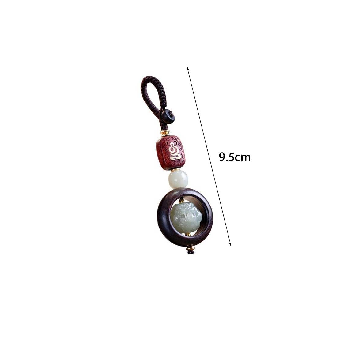 Breloczek do Samochodu Hetian Jade Pixiu Keychain Sandalwood Pendant Men's Key Women's Jewelry Gift, Backpack Ornaments