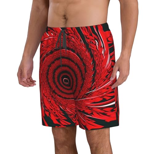 Men's Beach Shorts Swim TrunksFun Patterns Red Flower Vortex Spiral Print for Surfing Running Summer Vacation2