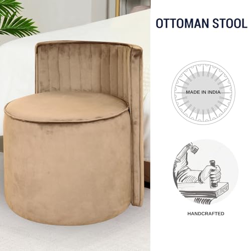 Image of Ottoman Puffy Stool for Living Room | Pouf Footstool for Office Home Decor | Upholstered Sitting Pouffe with Backrest for Home Dcor /Office /Living Room (Creame)