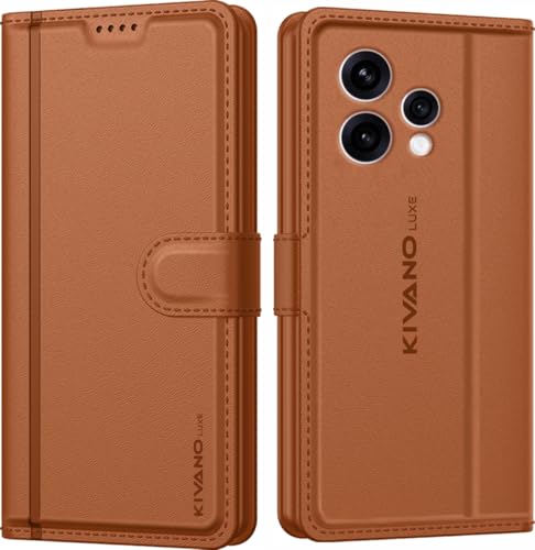 Image of KIVANO LUXE Compatible for Oppo Reno 15 5G Artisanal Leather Wallet Case with Card Holder for Men Women, Magnetic Flip Folio Cover with Stand RFID Blocking Cell