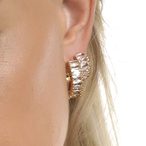 Paris Earrings by Endlessly Collection | Nickel-free Diamond Hoop Earrings for Women | 3/4 Inch - Gold Diamond Hoops | Perfect Shiny Hoops with Cubic Zirconia Stones3