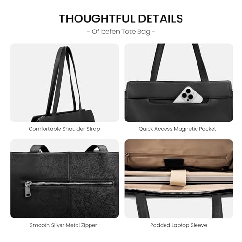 Image of befen Genuine Leather Tote Bag for Women Work, Women's Tote Handbags Leather Shoulder Purses Satchel with Compartment