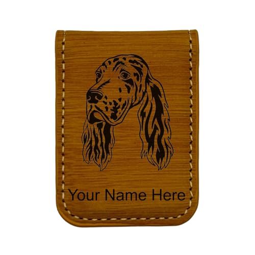 LaserGram Slim Magnetic Money Clip, English Setter, Personalized Engraving Included (Bamboo)