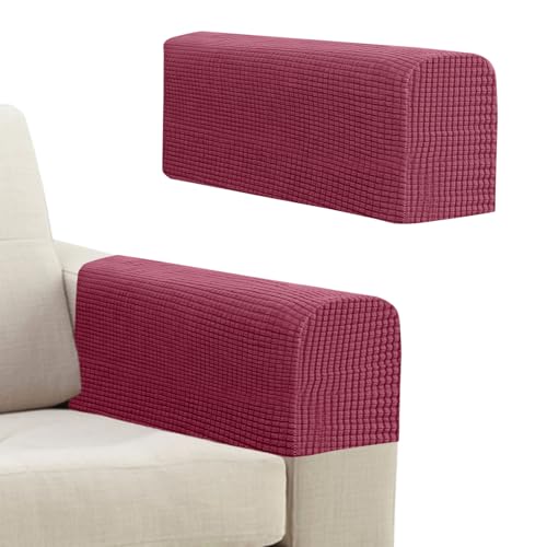Niuoppy Sesselbezüge, Schonbezug, Sofa-Armlehnenbezüge, rutschfest, verdickt, für Sofa, Stuhl, Couch, Liege, Weinrot, 2 Stück