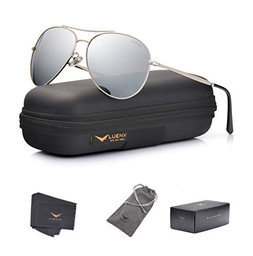 LUENX Aviator Sunglasses Men Women Mirror Polarized UV400 Metal Frame 60MM (Silver -5, 60)