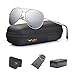 LUENX Aviator Sunglasses Polarized for Men & Women with Case - 400 UV Silver Lens Metal Gloss Silver Frame Colored 60mm