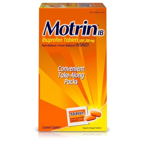 Motrin IB Ibuprofen 200mg Tablets NSAID Pain & Fever Reliever for Headache Backache Muscular Aches Arthritis Pain Reliever 50 Travel Packets of 2 100 ct