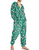 Ekouaer Mens Onesie Christmas Hoodie Fleece One Piece Pajamas Zipper Up Flannel Adult Pjs S-XXL Green Snowflake L