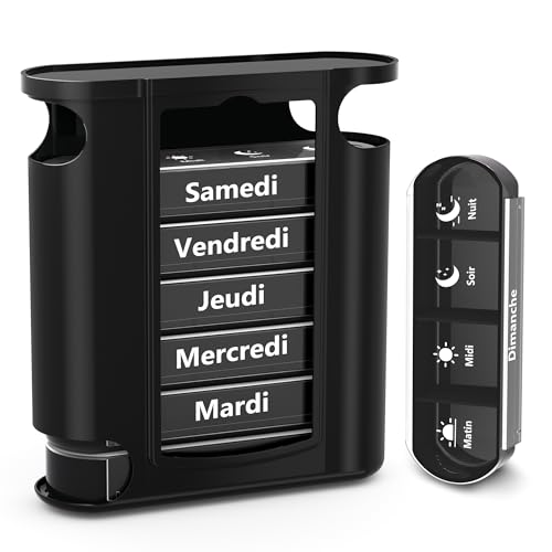 Opret Pilulier Semainier Français (Matin, Midi, Soir et Nuit) - Empilables Tour à Médicaments 7 Jours 28 Compartiments 4 Fois, pour Vitamines Suppléments...