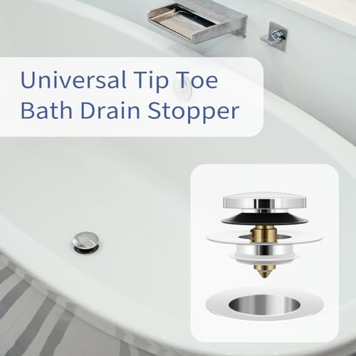 Universal Tip Toe Tub Stopper and Cover - Pop Up Bath Drain Stopper, Replaces Bath Tub Lift & Turn, Tip-Toe or Trip Lever Drains (Chrome Plated) - Thumbnail 6