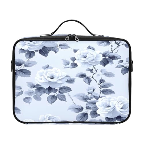 zyrtty Travel Makeup Train Case Flower Black White Pattern Leaves Cosmetic Organizer Portable Storage Bag with Adjustable Dividers for Cosmetics Brushes Toiletry Jewelry Digital Accessories