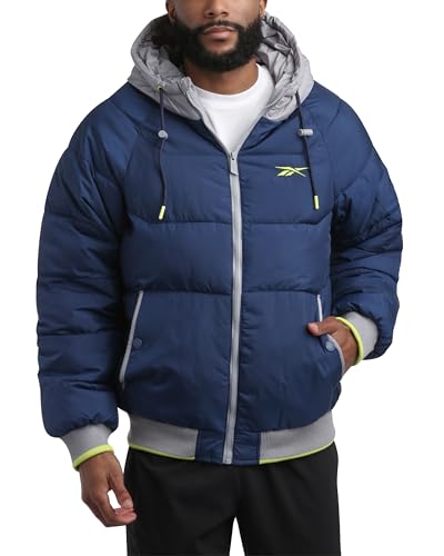 Reebok Men's Puffer Jacket - Heavyweight Weather Resistant Quilted Puffer Coat Rib Cuff - Ski Jackets for Men (Sizes: M-XXL)