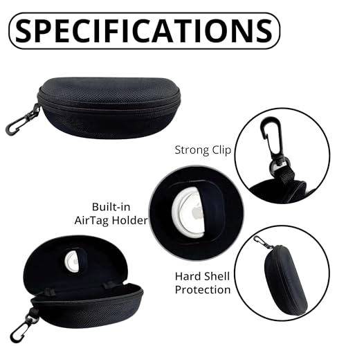 Image of Sunglasses Case Hard Shell | Glasses Cover with Zipper and Clip | Lightweight, Scratch Resistant Glass Case | Trackable, Hidden and Secure Air Tag Holder Glass Case - Black