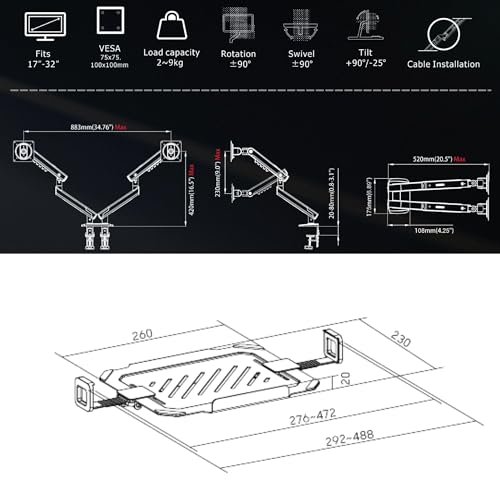 Image of 17-32 inch Monitor Desk Arm with Laptop Tray 360 Degree Swivel tilt Heavy Duty