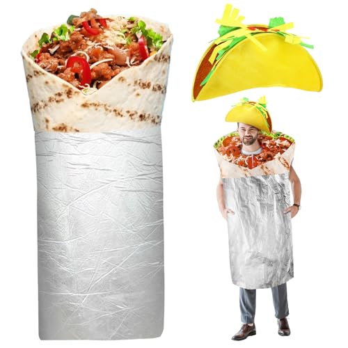 Hicarer Set di costumi da taco di Halloween per adulti, costume per Halloween, burrito, set deluxe, divertente, per cosplay, feste di Halloween (stile classico)