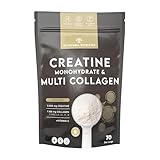 N2 Natural Nutrition. Creatina Monohidratada + Multi Colágeno Hidrolizado con Vitamina C en polvo (70 Dosis) 3000mg Creatina + Colágeno I,II,III,V y X–Sin Sabor–Soporte Muscular, Articulaciones, Piel