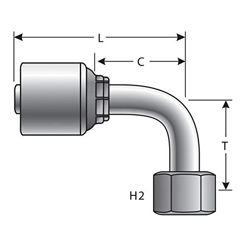 Image of Gates G25832-0404 Female British Standard Parallel Pipe O Ring Swivel 90 Bent Tube (Mega Crimp)