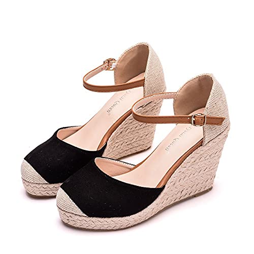 Movefad Women Espadrilles Wedge Sandals Cap Toe Ankle Strap With Buckle Slingback Summer Platform Shoes #TOP2