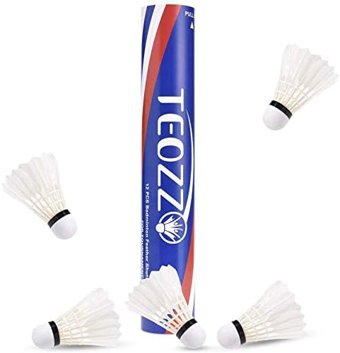 TEOZZO Badminton Birdies Shuttlecocks Goose Feather Pack of 12 Stable and Sturdy High Speed Shuttles for Indoor and Outdoor Training Sports