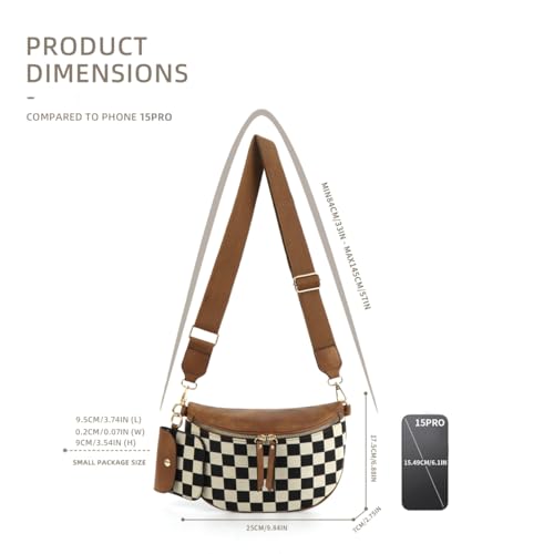 Image of 2 Pcs Checkered Crossbody Bags for Women Bum Bag Checkered Cross Body Sling Backpack Hobo Satchels Shoulder Wallet Purses