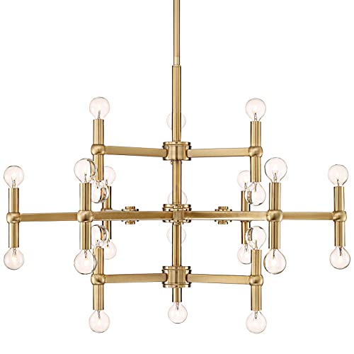 Possini Euro Design Marya Dark Satin Brass Gold Hanging Chandelier Lighting 32" Wide Modern 24-Light Fixture For Dining Room Living House Home Foyer Kitchen Island Entryway Bedroom High Ceilings #TOP1