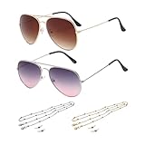 ATBUSS 2 Paar Pilotenbrillen Und 2 Sonnenbrillen-Perlenketten, Modische Verlaufsbrillen,...