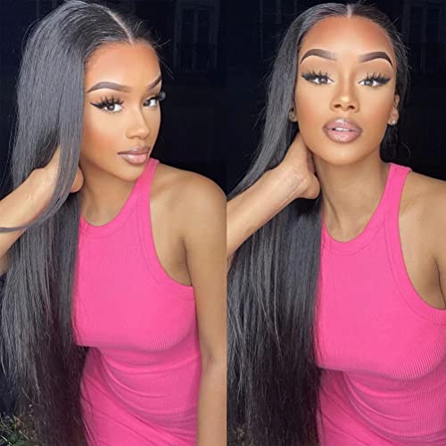T Part Lace Front Wigs Human Hair Straight Wig Pre Plucked with Baby Hair Middle Part Brazilian Virgin Human Hair Wigs For Black Women 150% Density Natural Color 22 inch