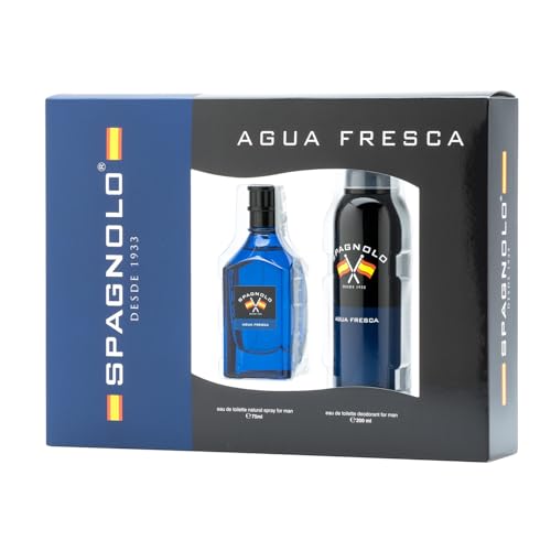 SPAGNOLO - Agua Fresca, Perfume 75 ml + Desodorante en Spray 200 ml, Estuche Regalo Hombre, Pack Spagnolo Agua Fresca, Masculino, Fresco, Desenfadado y Dinámico, Esencia de Larga Duración