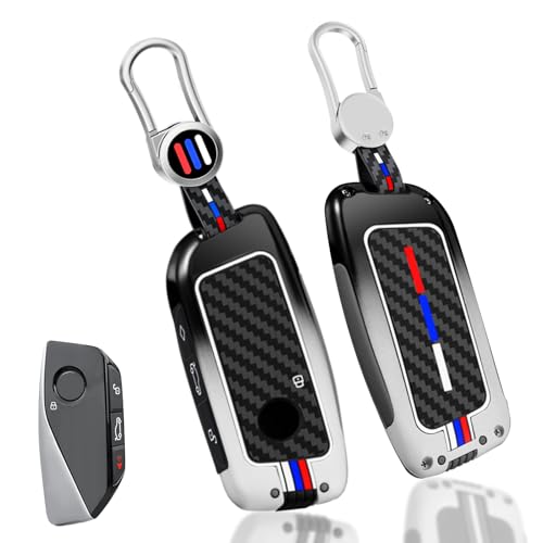 Jaronx Compatible with BMW Key Fob Cover X5 X6 2024/ 2 3 5 7 X1 X7 iX i7 XM 2023-2024, Metal Holder with Carbon Fiber Pattern Silicone Rubber for BMW Key Accessories