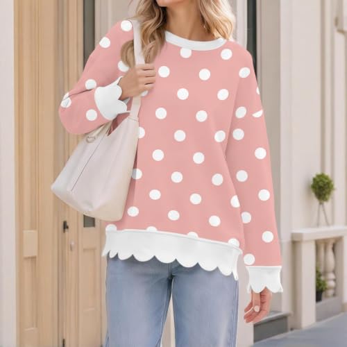 Oversized Sweatshirt for Women Cotton Scalloped Hem Comfy Pullover Tops - image 3