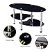 Oval-Shaped Glass Tea Table for Office, 3-Tier Modern Coffee Table, End Table for Living Room (Black)