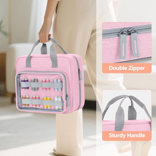 Image of LUXJA Sewing Storage Organizer with Folio Open Design, Sewing Organizer Bag with Versatile Pockets for Sewing Kits, Pink