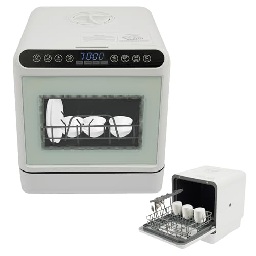 Mini lave-vaisselle, de table, avec réservoir d'eau de 6 l, 4 programmes (rapide/fort) et eau chaude à 72 °C, compact, pour 4 à 6 personnes, fonction de séchage, pour cuisine, appartement, camping-car
