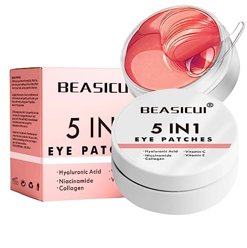 BEASICUI Under Eye Patches - 5 in 1 Under Eye Mask Hyaluronic Acid & Collagen,Under Eye Face Mask,Dark Circles and Puffy Eyes, Undereye Bags,Beauty & Personal Care products (Rose Scented 60 Pcs)
