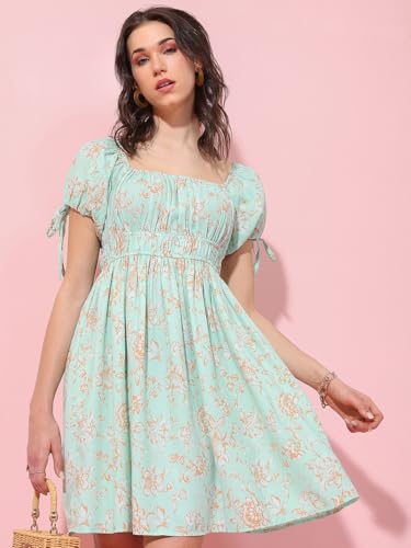 Image of Tokyo Talkies Women's Short Sleeves Square Neck Printed Dresses | Stylish Dresses | Casual Dresses