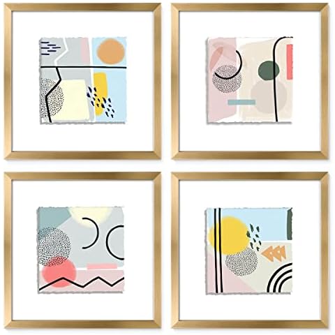 ArtbyHannah 12x12 Inch Gold Framed Wall Art with Abstract Prints for Home Decor, Set of 4 Cover