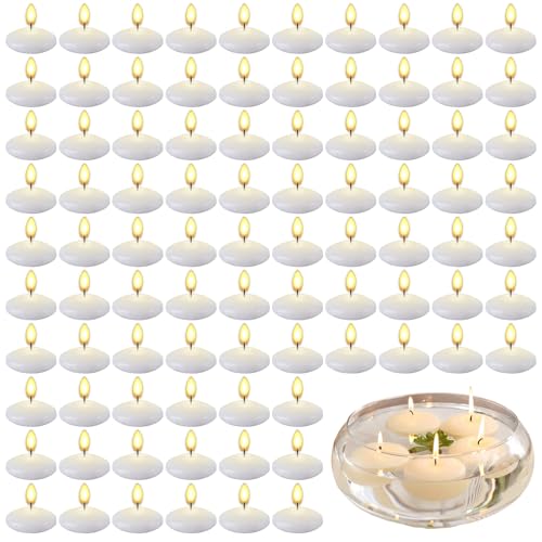 Small Unscented Floating Candles Water - 88 Pcs 3.8x1.5cm Round White Non Toxic Floating Candles, Long Burning Time of 20-50 Minutes Waterproof Flameless Tealight for Wedding Halloween Party