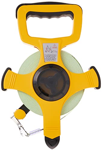 Image of Komelon 8811 Fast Back Open Reel Long Tape Measure with Double Nylon Coated Fiberglass Blade 100-Feet by 1 /2-Inch, Yellow,White