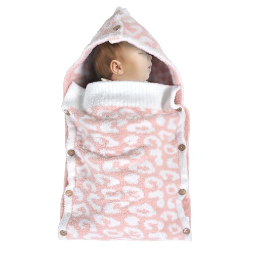 Image of JOOJA Newborn Baby Swaddle Blanket for Boys Girls Essential for Infants 0-6 Months Receiving Blankets Knit Sleeping Bag Stroller Wrap Shower Gift Dusty Pink Cheetah