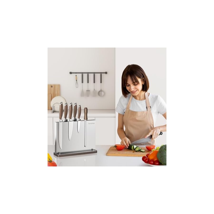 Magnetic Knife Holder, Stainless Steel Magnetic Knife Block for Counter Top, Double Sided Magnet Knife Strip Storage, Powerful Kitchen Knife Holder Stand