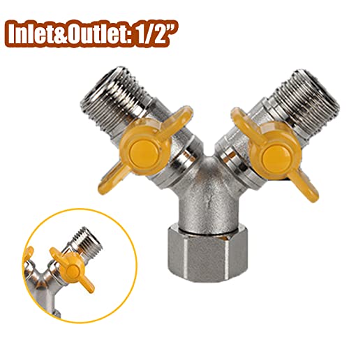 Garden Hose Splitter 2 Way, Heavy Duty Solid Brass Hose T Splitter Bsp 1/2" Tap Adapter Brass Hose Adapter Connectors Shut Off Valve #TOP4