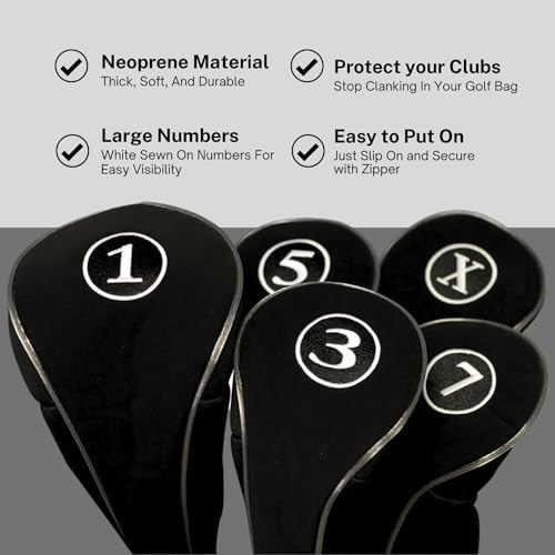 Black Golf Zipper Head Covers Driver 1 3 5 7 X Fairway Woods Headcovers Metal Neoprene Traditional Plain Protective Covers Fits All Fairway Clubs - Image 6
