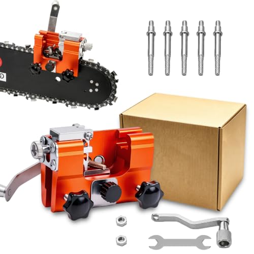 Klampero Chainsaw Sharpener Manual Hand Crank Chain Sharpening Tool Universal Fit 422 Inch Chainsaws Fast & Easy Portable Chain Sharpener for Home & Outdoor Use (Orange L)