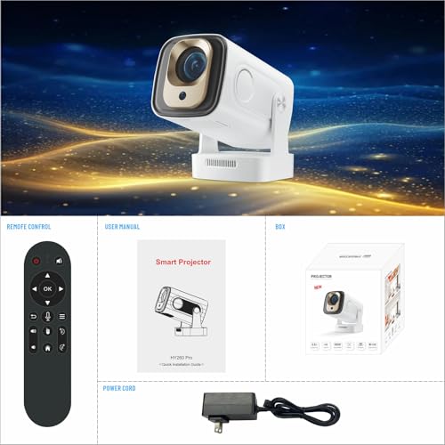 Image of Upgraded HY260 PRO MINI Portable Projector, Native 1080P Support for 4K Resolution with Bluetooth 5.4 WIFI6 300 ANSI Android 11,180 Rotatable, Auto Keystone Correction,35 inch-130 inch Screen Video Projector