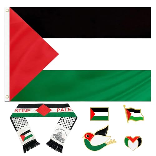 Flagge Palästina 150 x 90 cm Palästina Flagge Schal 135 x 14 cm Palestine Flaggenabzeichen Palästinensische Fahne Schal Flaggen Palästinensische mit Ösen Wetterfeste Fahnen für Outdoor