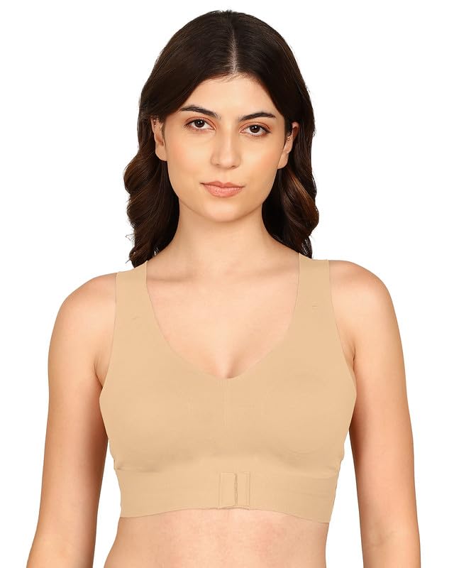 komli Women’s Cotton Bonded Seamless Lightly Padded Invisi-Gym Sports Bra | Wire-Free Full Coverage | Elastic-Free Band & Side Wings | B–D Cup Sizes | Pack of 1 |-picture-19