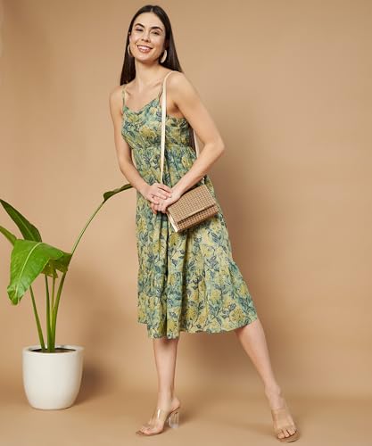 Image of COTLAND Fashions Breathable Cotton Printed A-Line Midi Dress for Women