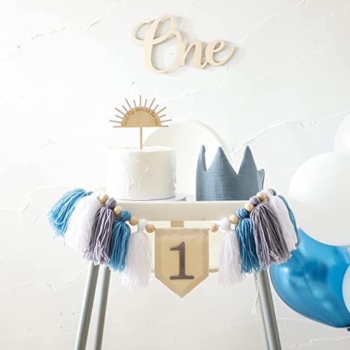 Ikubigu Faixa de cadeira alta para 1º aniversário, coroa de aniversário feita à mão, faixa de cadeir