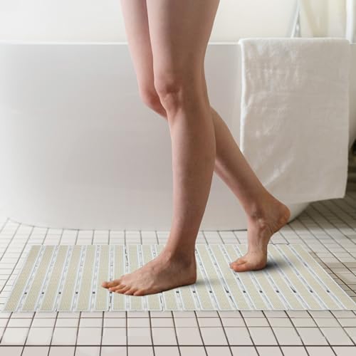 Image of Eurotex Premium Non-Slip Bath Mat - 16x27 Inch PVC Shower Mat with Drain Holes & Suction Cups, Anti-Skid Design for Shower Stall and Bathtub, Heavy Duty Rubber Bathroom Mat