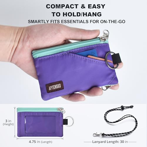 Image of RFID Blocking Travel Wallet with Adjustable Lanyard, Small Nylon Zipper Pouch and Badge Holder for ID, Credit Cards, Cash, Keys, Commuters (Violet)